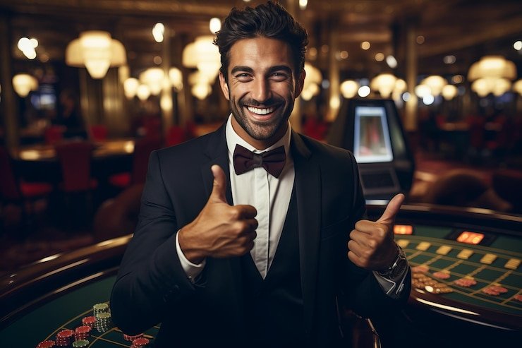 Tampilan meja Live Sic Bo pasir 4d dengan dealer profesional dan tiga dadu dalam cangkir